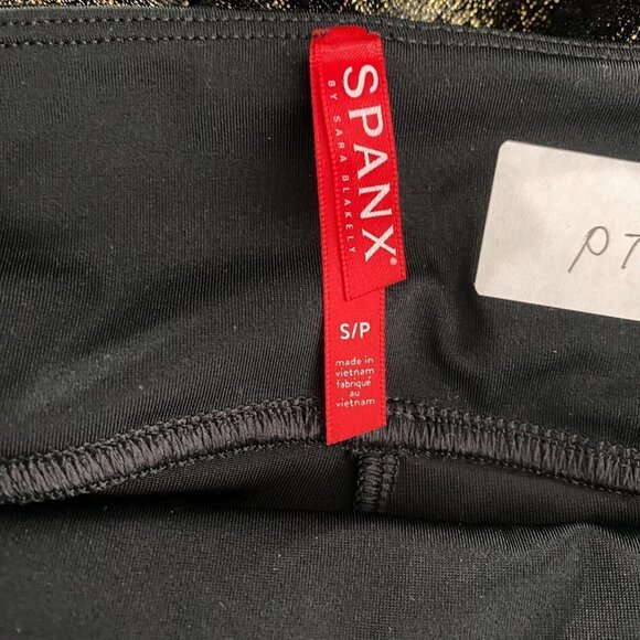 Spanx Velvet Shine Leggings Black Gold Polyester Blend Pull On Women's Small - Picture 6 of 8